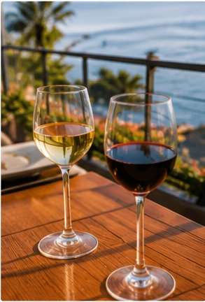 Wine glasses at a Laguna Beach restaurant